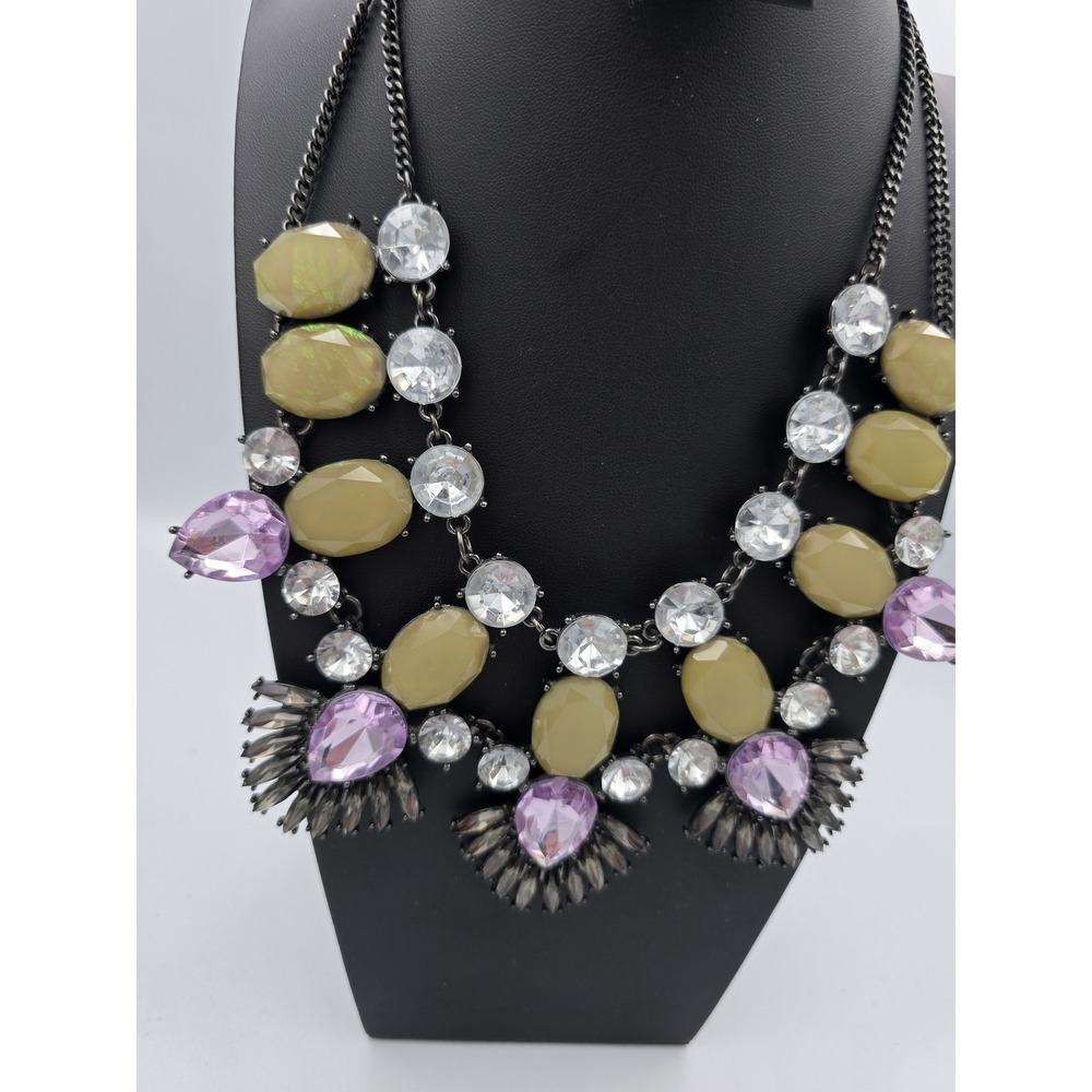 Statement Bib Necklace Multi-Color Rhinestone & Cabochon Fashion Jewelry - Picture 5 of 16